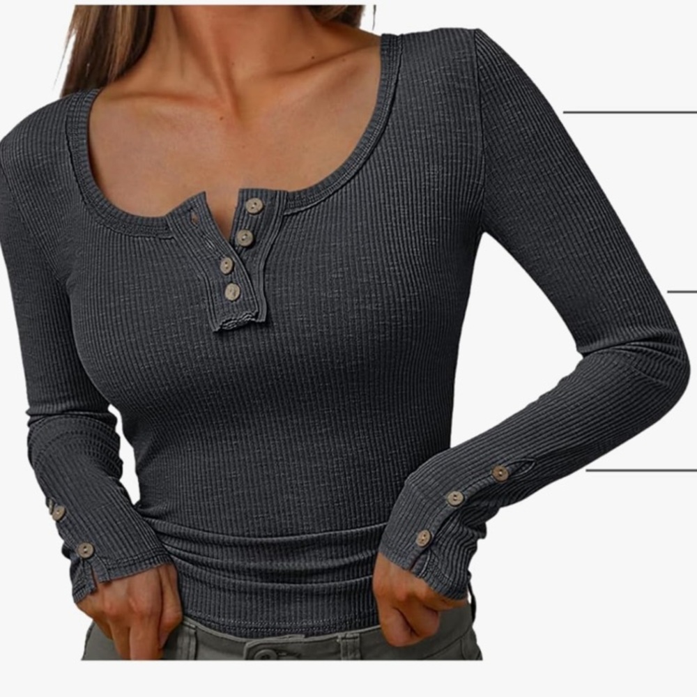 Charcoal Gray Ribbed Long Sleeve Top NWT